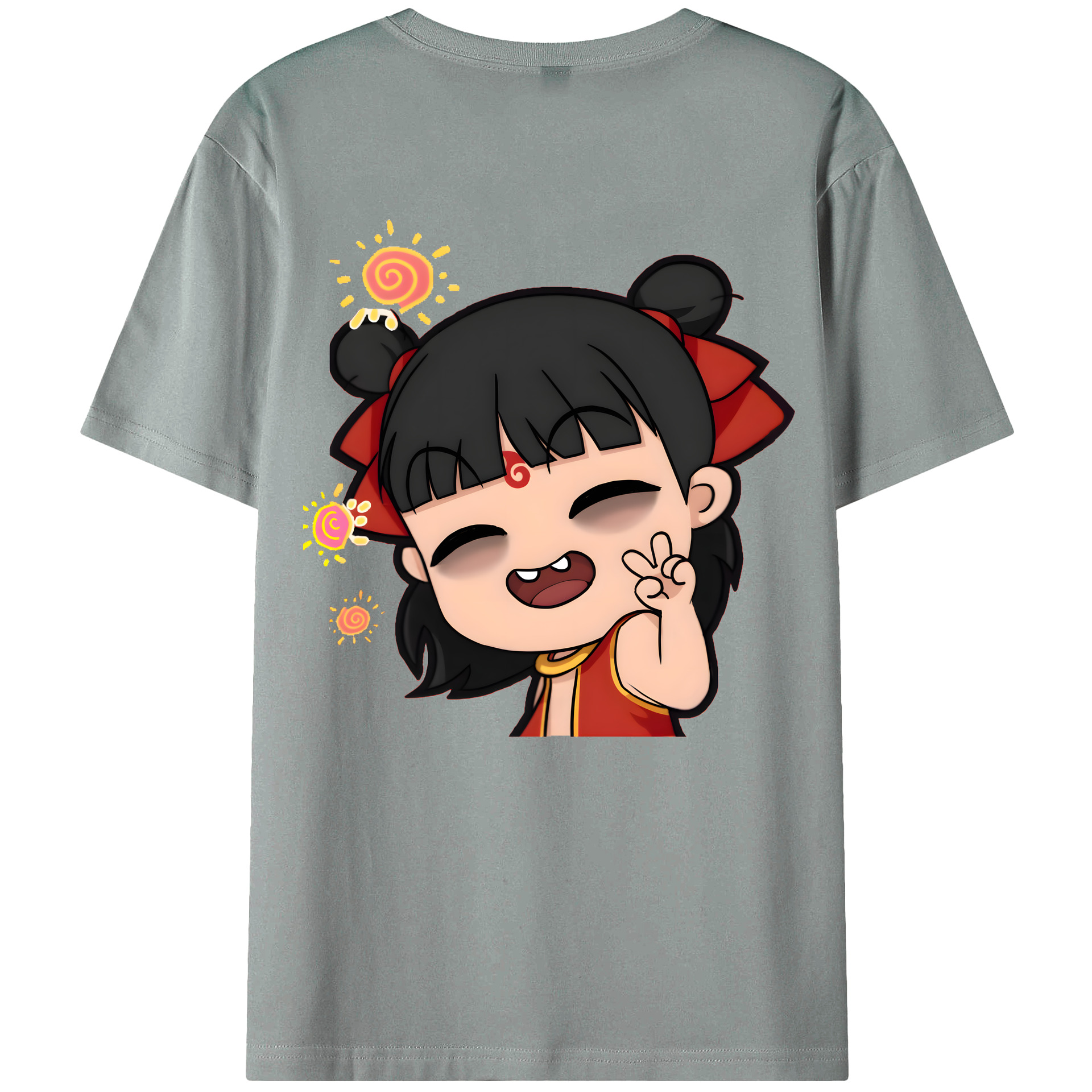 （画像用） Ne Zha 2 ナタ 魔童の大暴れ 綿100％ メンズ半袖Tシャツ（バックプリント） 通気性